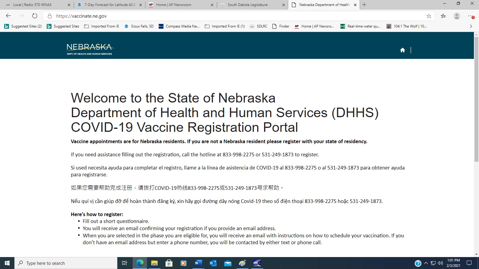 Nebraska Opens Covid-19 Vaccination Website